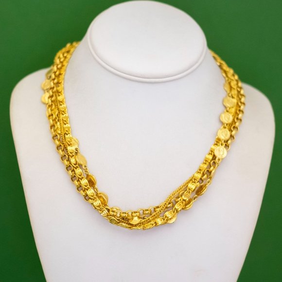 18 inch, JG Hook Vintage Multi Chain Coin Links Multistrand Necklace, K38 - Picture 1 of 3